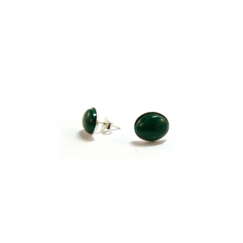 Malachite Cabochon and Silver Stud Earrings